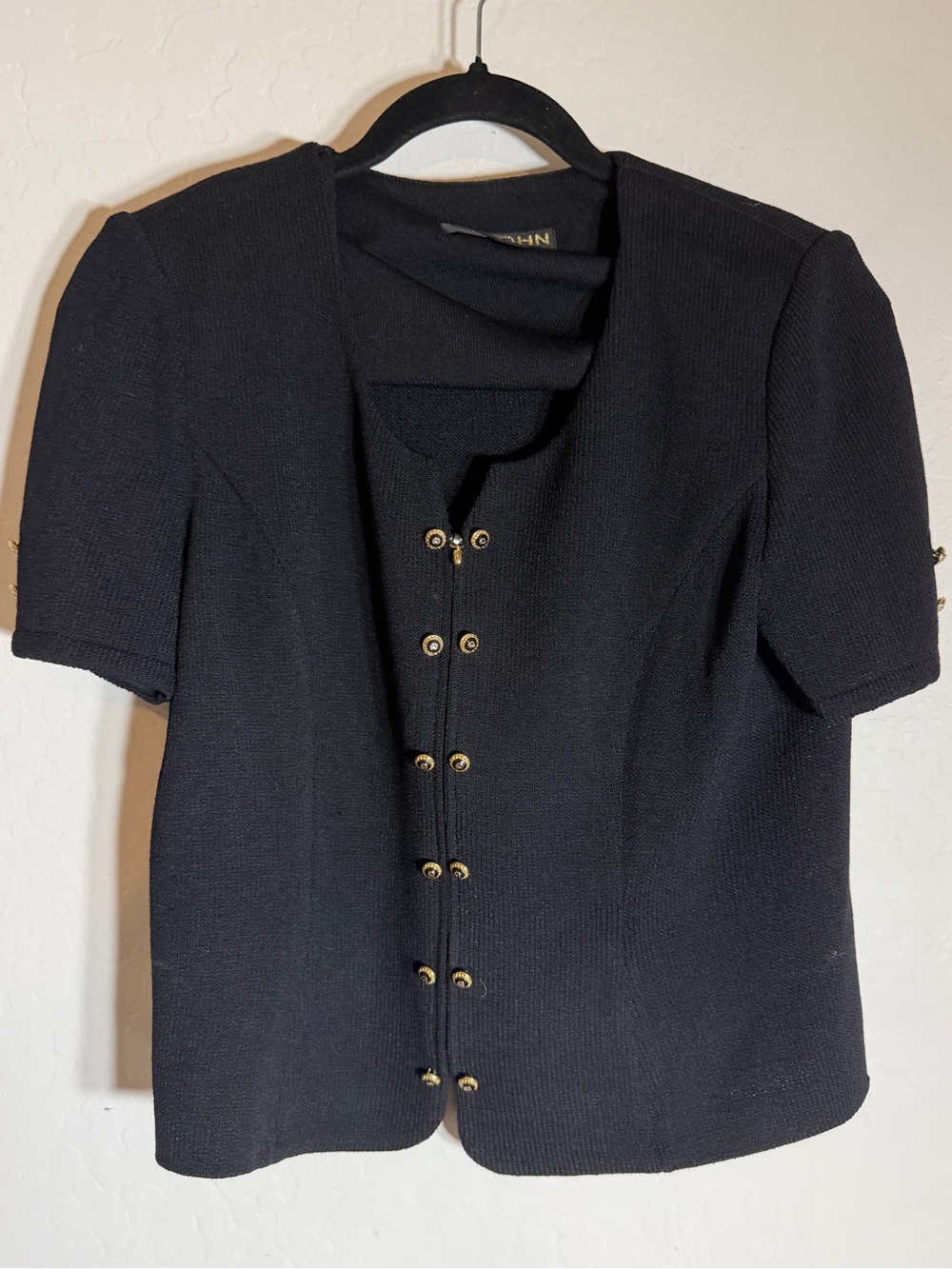 St. John Vintage Black Knit Short Sleeve Button Front Top 4